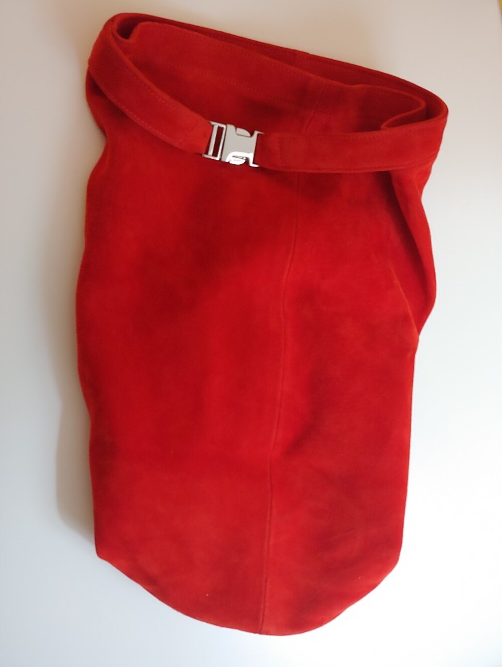 Creatures Of Comfort Red Suede Hobo Bag with Buckle Strap